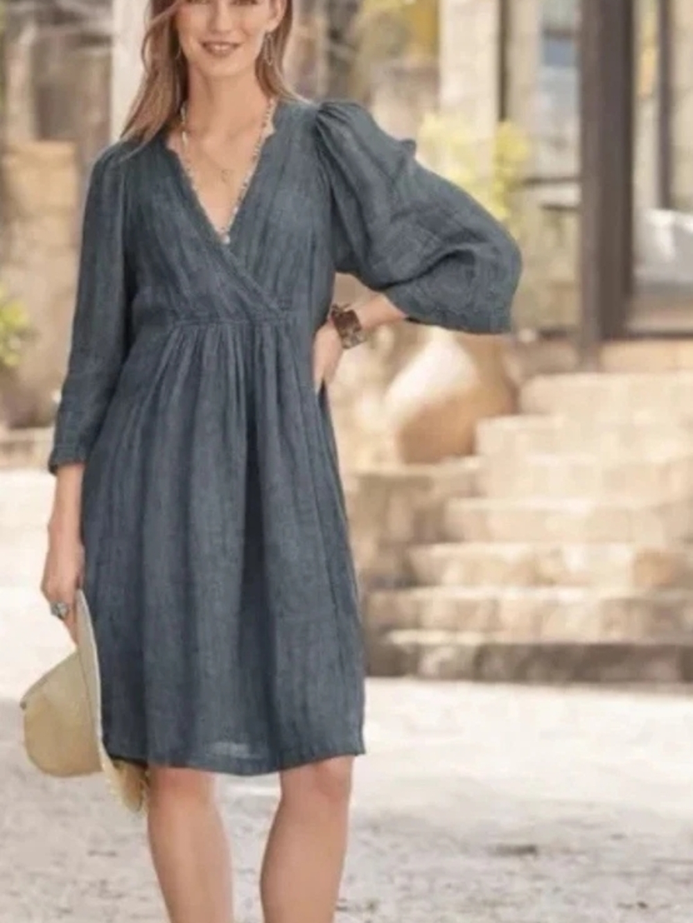 Sundance Indigo Blue Midi Gauze Wrap Dress - Picture 12 of 12